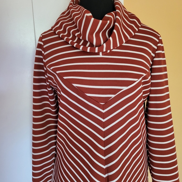 Vintage 1970s Original tags striped cowl casual dress brown white m medium 8 10 - Picture 2 of 9